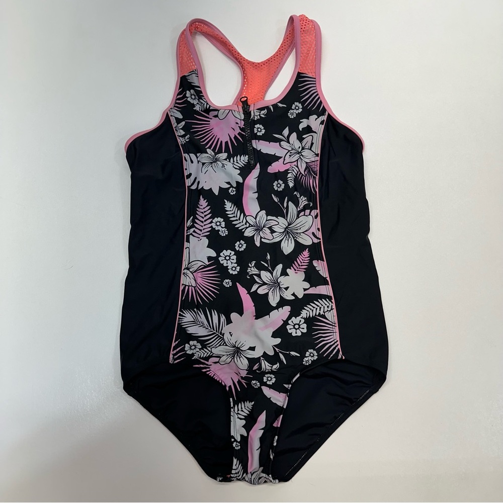 Zero Xposur One Piece Tropical Pink Bathing Suit Girls Size XL 16